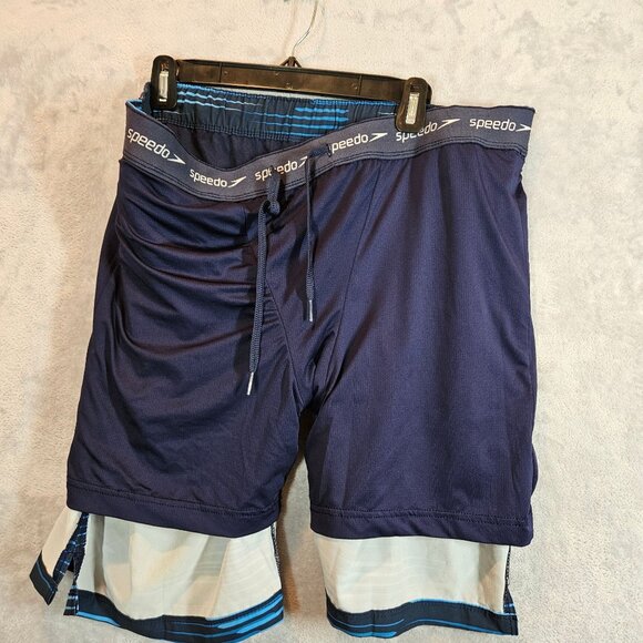 Speedo Mens XL Swim Shorts Blue & Navy Striped Quick-Dry Polyester Blend - Picture 11 of 13